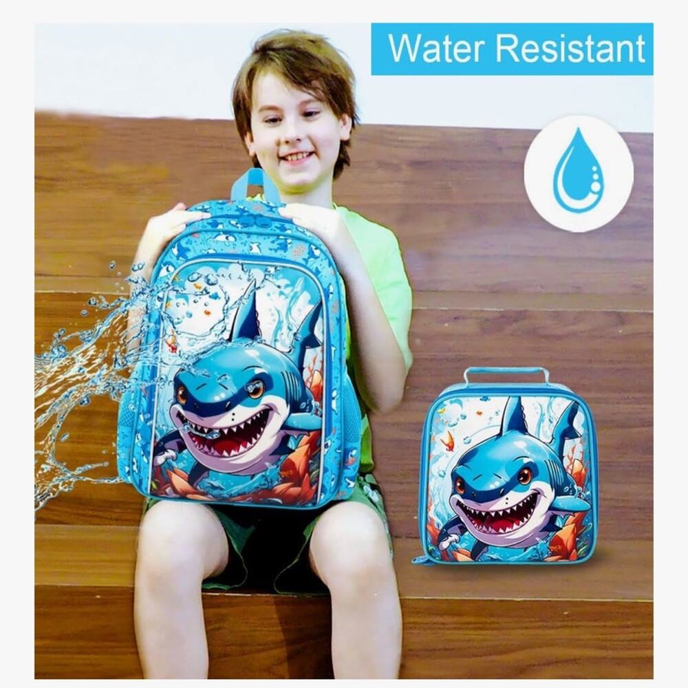NWOT CCJPX 3PCS Shark Backpack for Boys, 16 Inch Kids Water Resistant Preschool - Picture 3 of 13